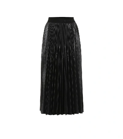 Shop Givenchy Varnished Jersey Pleated Midi Skirt In Black