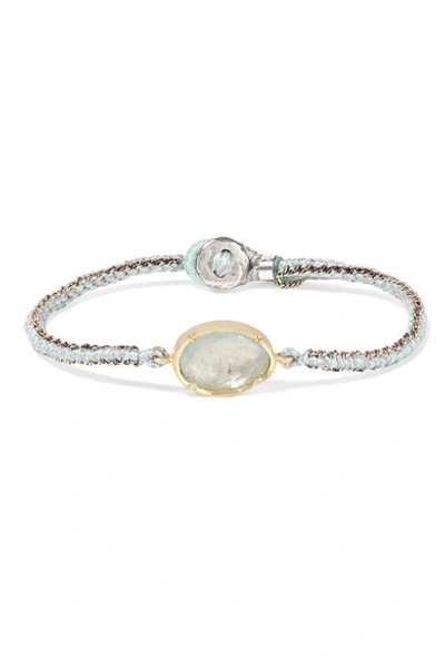 Shop Brooke Gregson Orbit 14-karat Gold, Sterling Silver, Silk And Aquamarine Bracelet