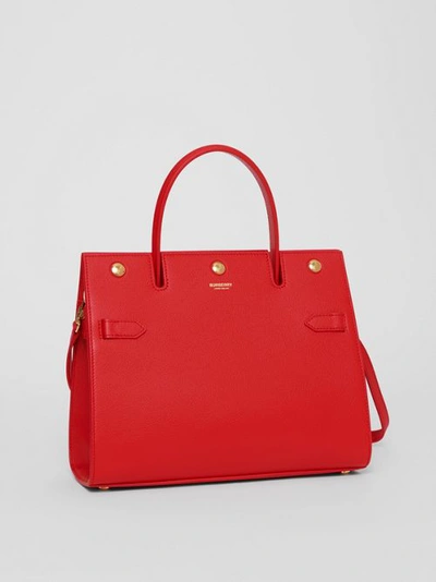 Shop Burberry Small Leather Title Bag In Bright Red