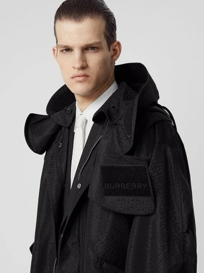 Shop Burberry Detachable Hood Monogram Econyl® Jacquard Parka In Black