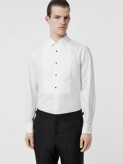 Shop Burberry Panelled Bib Cotton Oxford Dress Shirt In White