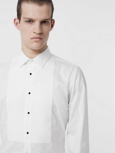 Shop Burberry Panelled Bib Cotton Oxford Dress Shirt In White