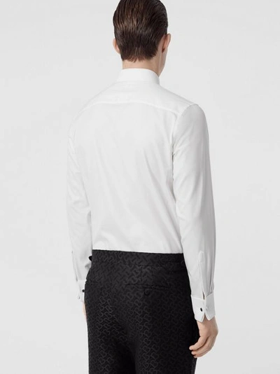 Shop Burberry Panelled Bib Cotton Oxford Dress Shirt In White