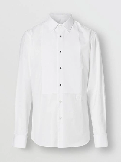 Shop Burberry Panelled Bib Cotton Oxford Dress Shirt In White