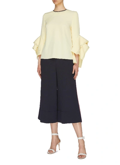 Shop Roksanda 'hasani' Piped Outseam Cady Culottes In Blue