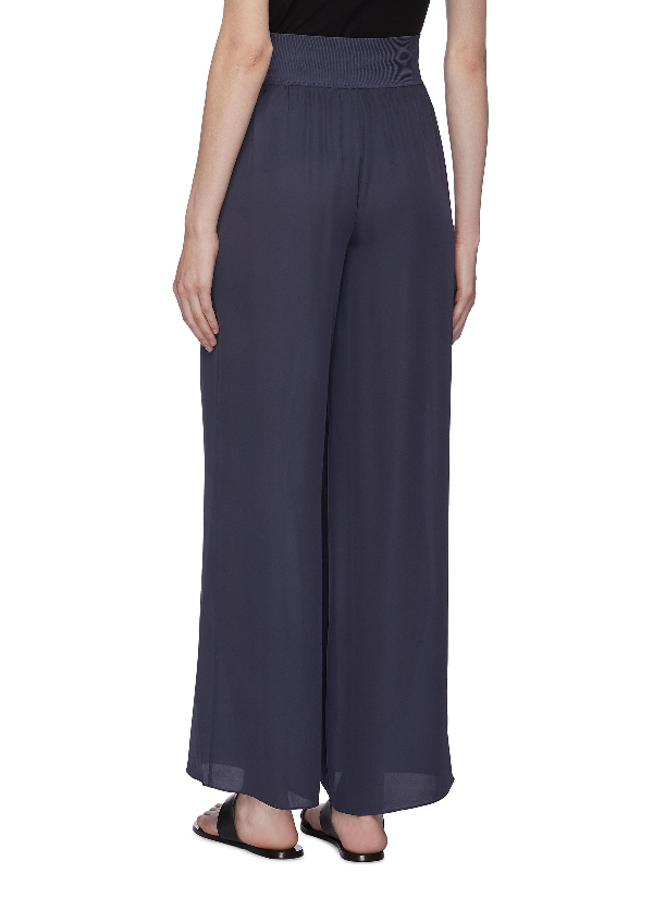 Theory Rib Waist Wide Leg Silk Pants In Grey | ModeSens