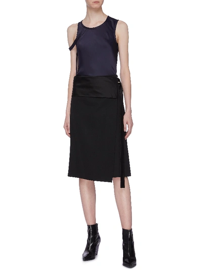 Shop Helmut Lang Asymmetric Hem Tuxedo Wrap Midi Skirt In Black