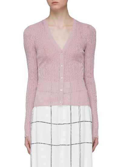 Shop Theory Ribbed Pointelle Knit Cardigan In Lilac