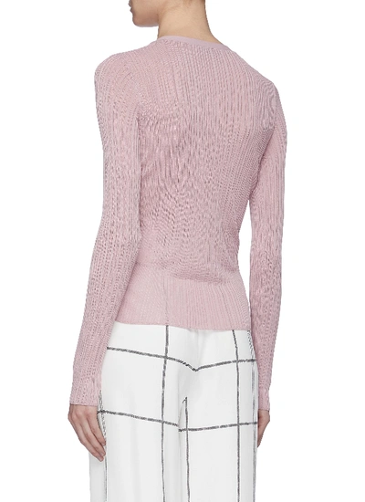 Shop Theory Ribbed Pointelle Knit Cardigan In Lilac