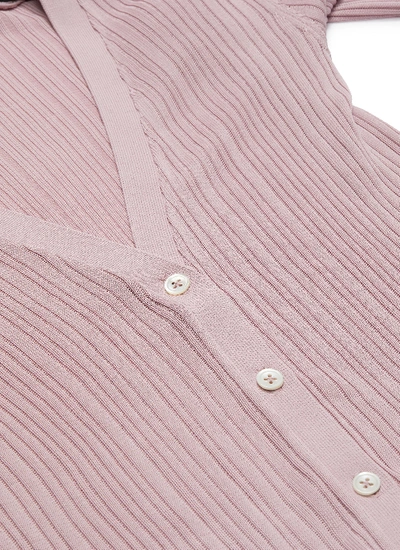Shop Theory Ribbed Pointelle Knit Cardigan In Lilac