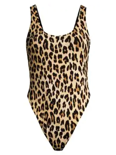 Shop Alice And Olivia Arona Deep Scoop Back Leopard Print Bodysuit In Textured Leopard