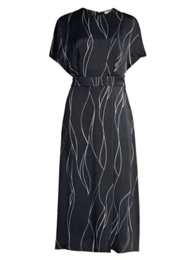 Shop Equipment Chemelle Wave Print Silk-blend Midi Dress In Eclipse White