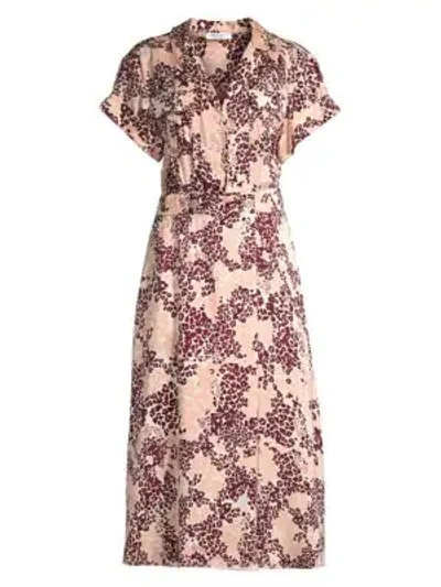 Shop Equipment Orlena Floral & Leopard Print Silk-blend A-line Shirtdress In Rose Cloud Multi