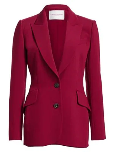 Shop Carolina Herrera Notched Lapel Wool-blend Blazer Jacket In Currant