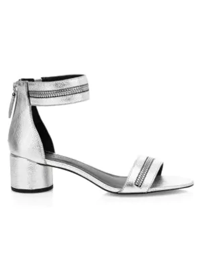 Shop Rebecca Minkoff Ortenne Zipper Metallic Leather Sandals In Silver