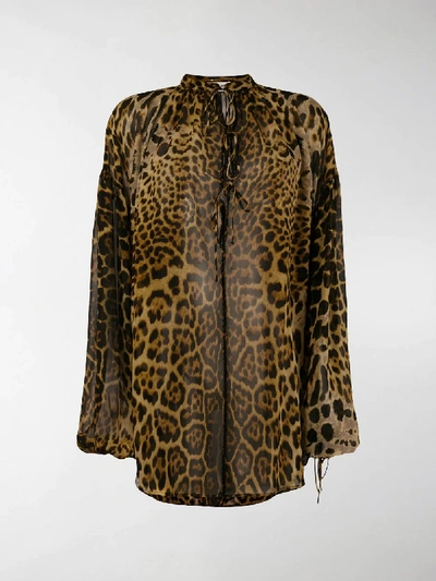 Shop Saint Laurent Leopard Print Silk Blouse In Brown
