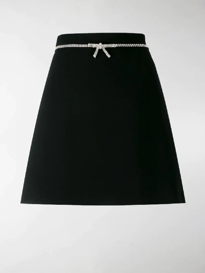 Shop Miu Miu Bow Embellished Skirt In Black