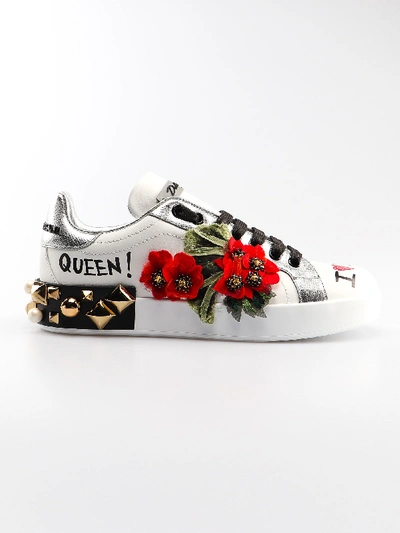 Shop Dolce & Gabbana Portofino Sneaker In Scritte Fdo.bianco