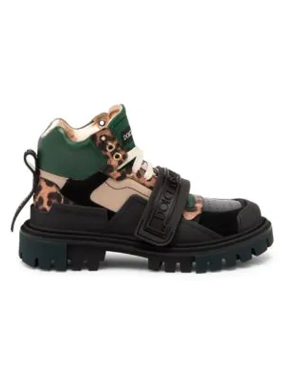 Shop Dolce & Gabbana Lug-sole Mixed-media Hiking Boots In Multi