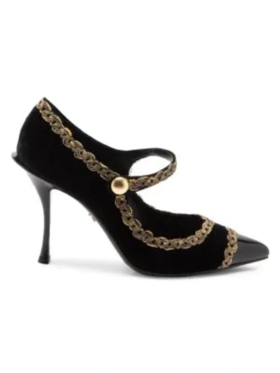 Shop Dolce & Gabbana Embellished Velvet Mary Janes In Nero