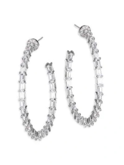 Shop Fallon Crystal Baguette Hoop Earrings In Rhodium