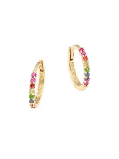 Shop Anzie Women's Cléo 14k Yellow Gold & Sapphire Huggie Hoops