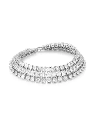 Shop Fallon Women's Double Diamante Crystal Bracelet In Rhodium