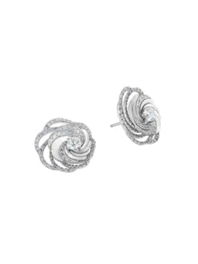 Shop De Beers Women's Aria 18k White Gold & Diamond Floral Stud Earrings In Silver