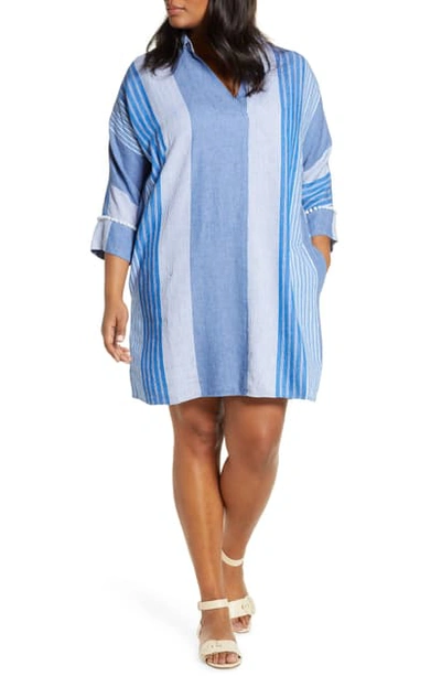 Shop Nic + Zoe Fiji Stripe Linen Blend Tunic Dress In Multi