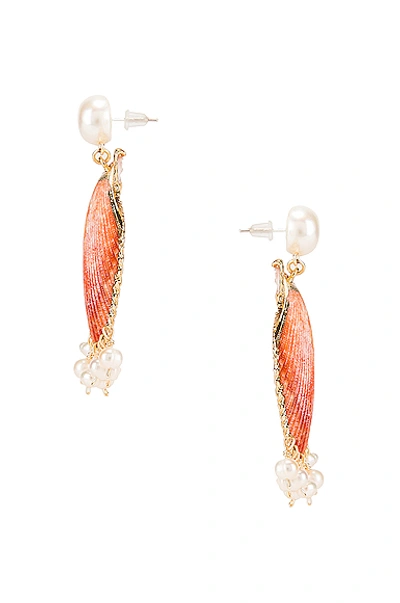 Shop Mercedes Salazar Pearl Tassel Shell Earrings In Peach