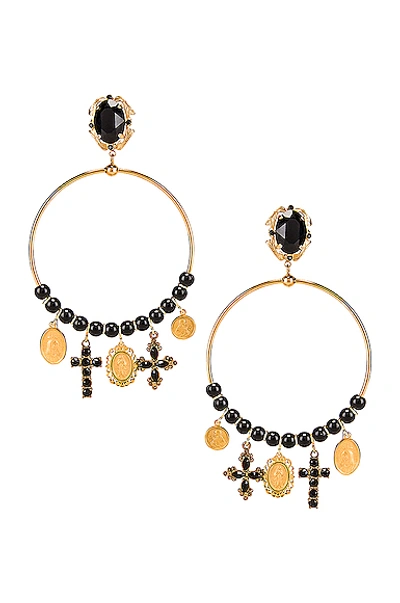 Shop Dolce & Gabbana Cross Embellished Hoop Jewel Earrings In Black