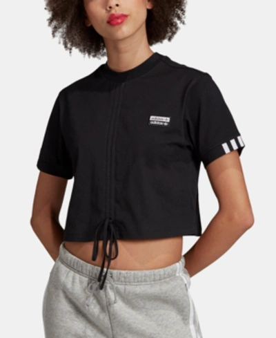 Shop Adidas Originals Cotton Cropped Ruched T-shirt In Black