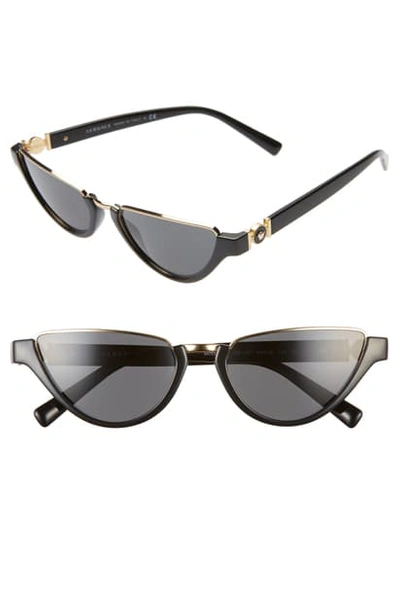 Shop Versace 54mm Half Moon Sunglasses In Black/ Gold/ Black Solid