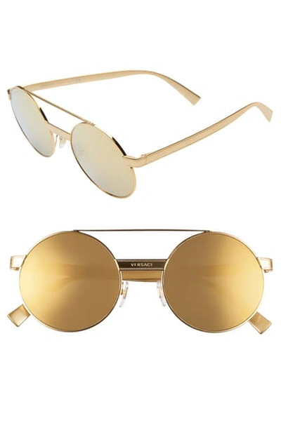 Shop Versace 52mm Mirrored Round Sunglasses In Gold/ Gold Mirror