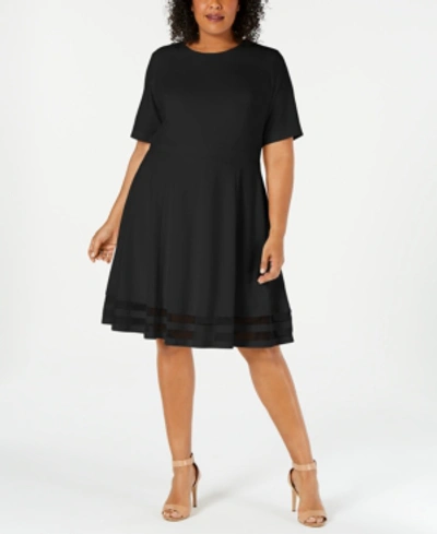 Calvin Klein Plus Size Illusion-trim A-line Dress In Black | ModeSens