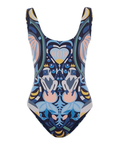 Shop Liberty London Arboreal Tank Swimsuit In Blue