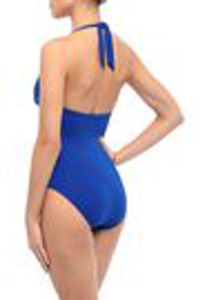 Shop Jets By Jessika Allen Jetset 50s Ruched Halterneck Swimsuit In Bright Blue