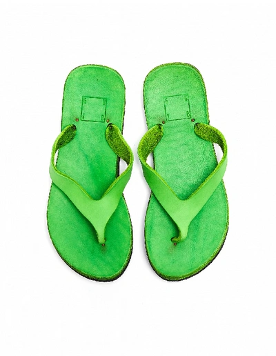 Shop Guidi Green Leather Flip Flops