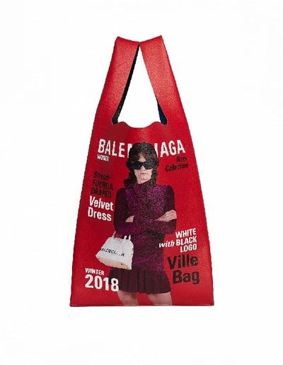 Shop Balenciaga Red & Blue Leather Supermarket M Bag