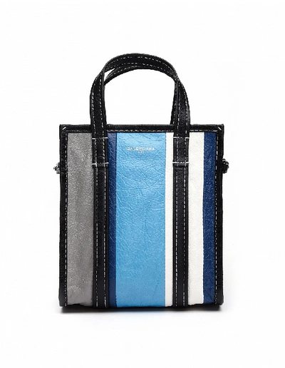 Shop Balenciaga Bazar S Striped Leather Bag In Multicolor