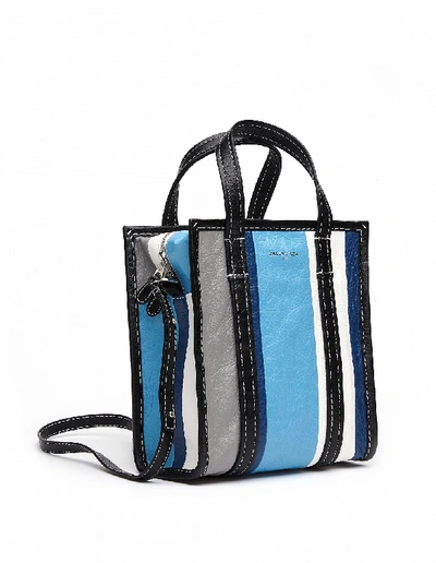 Shop Balenciaga Bazar S Striped Leather Bag In Multicolor