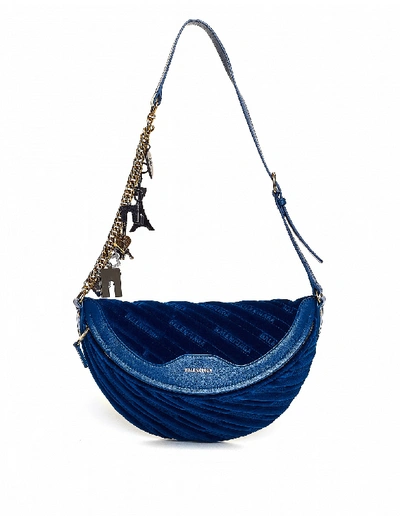 Shop Balenciaga Blue Velvet Souvenirs Xs Bag