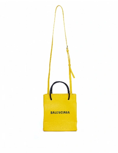 Shop Balenciaga Yellow Leather Shopping Tote Xxs