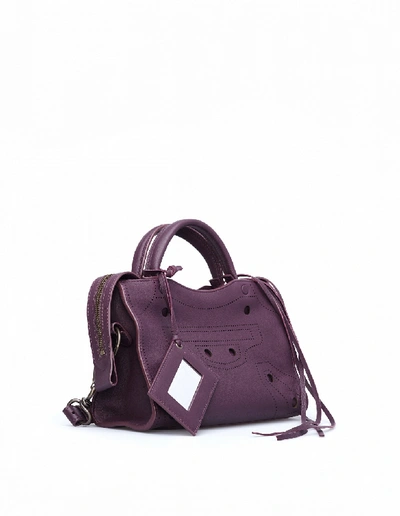 Shop Balenciaga Blackout City S Purple Leather Handbag In Burgundy