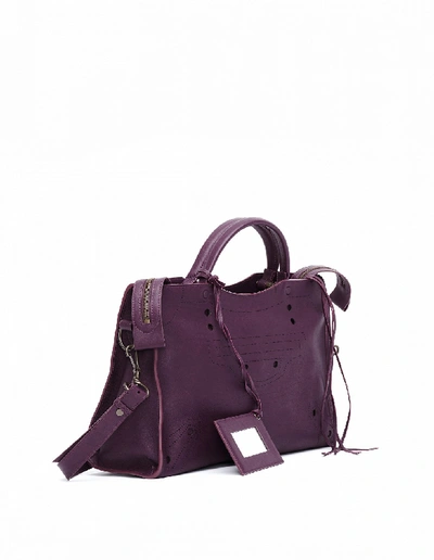 Shop Balenciaga Blackout City Purple Leather Handbag In White