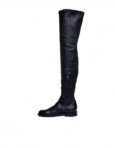 Shop Ann Demeulemeester Black Thigh-high Leather Boots In White