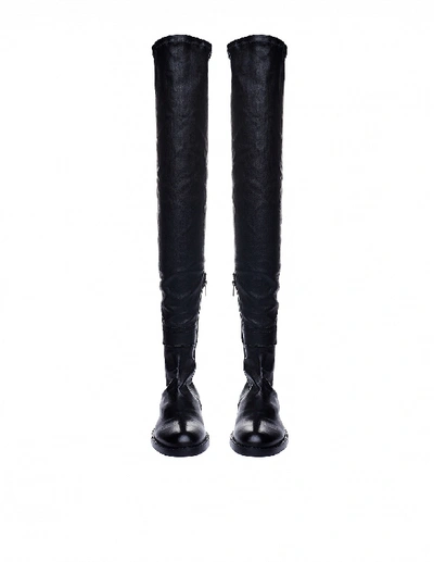 Shop Ann Demeulemeester Black Thigh-high Leather Boots In White