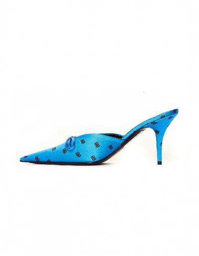 Shop Balenciaga Bb-printed Satin Mule Shoes In Blue