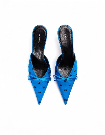 Shop Balenciaga Bb-printed Satin Mule Shoes In Blue