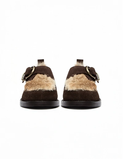 Shop Hender Scheme Monk Shoes With Rabbit Fur Decor In Brown